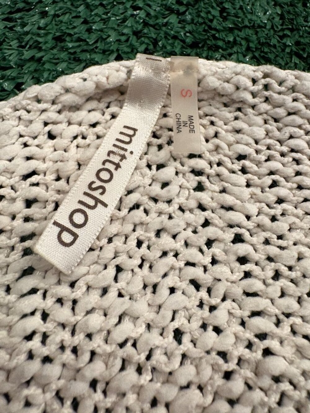 Cream Distressed Knit Sweater Pocket Detail Size S - Picture 2 of 3
